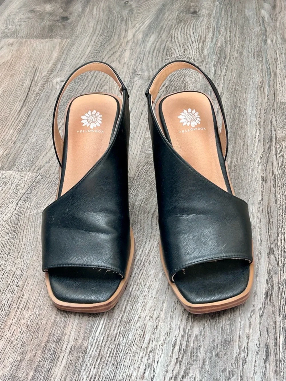 Yellow Box Black Leather Open-Toe Slingback Sandals - Picture 1 of 5